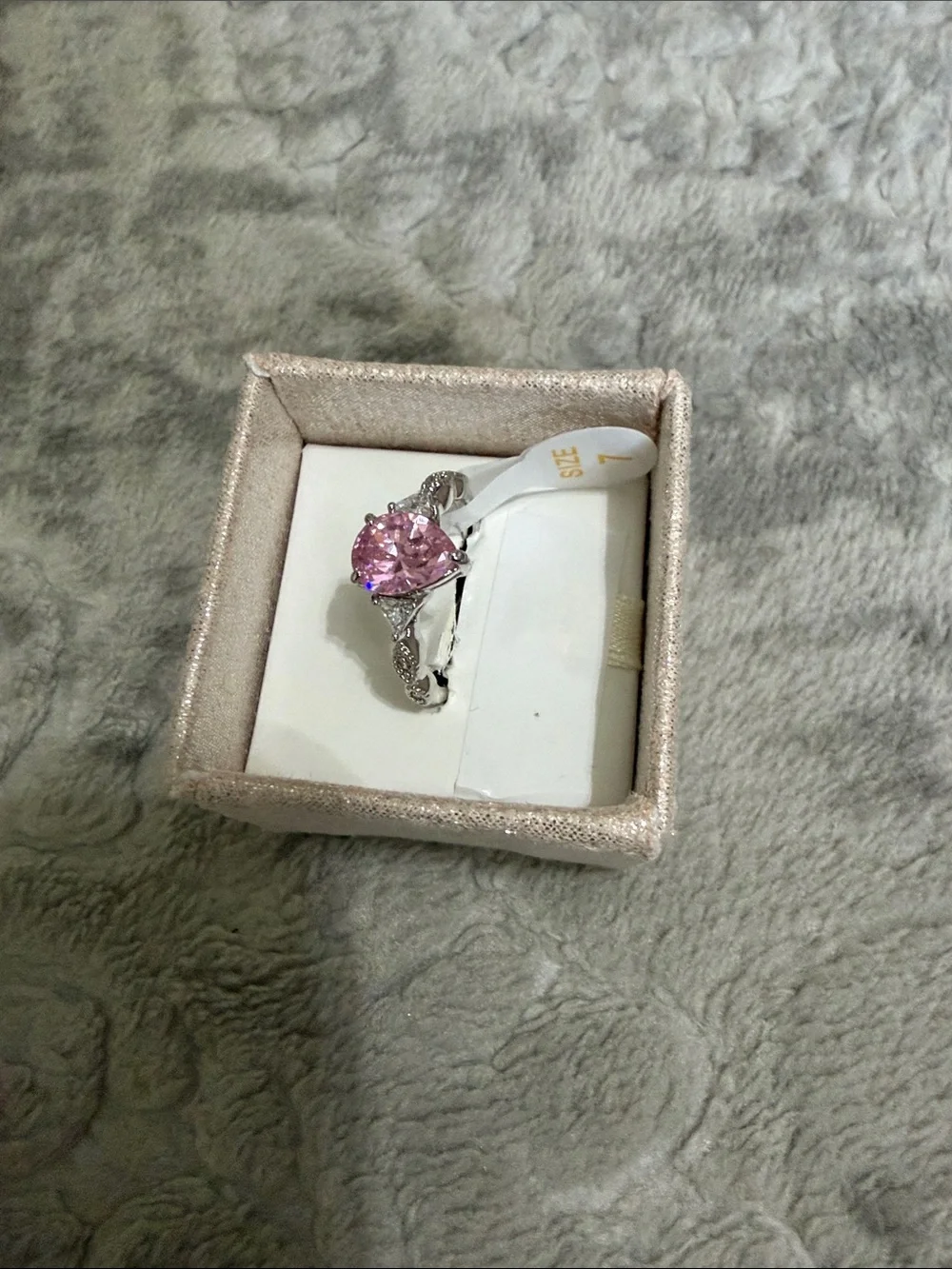 Pink Teardrop Crystal Ring - Sterling Look Setting